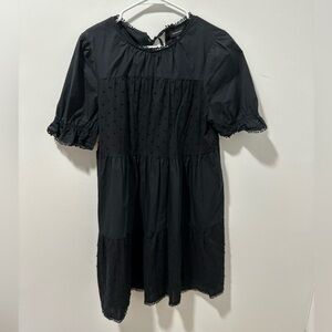 Who What Wear black babydoll dress with textured polka dots. Size M